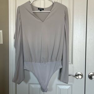 Express Light Gray V-Neck Bodysuit